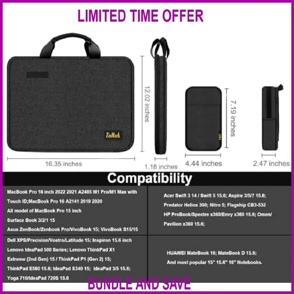Military-Grade Laptop Briefcase 15.6 Inch Detachable Belt Bag Slim Protection